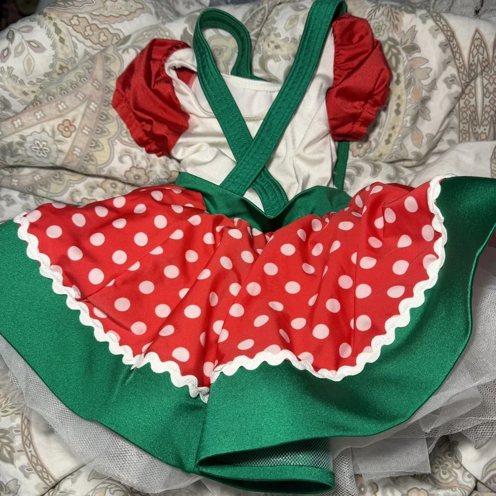 Girls Candy Cane poke dots Weissman Holiday Christmas Santa Elf Costume